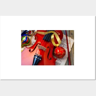 Red Ornament And Violin Posters and Art